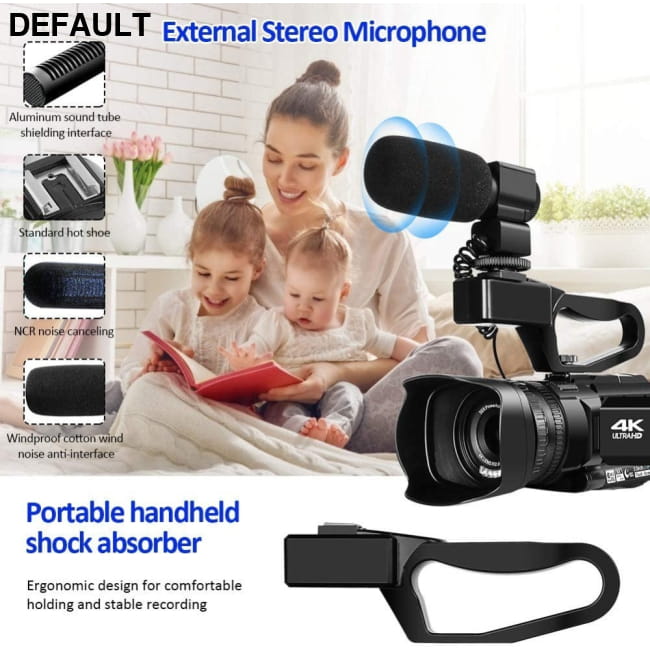 New Handheld High-Definition Digital Video Camera 4K Black Camcorders Headphones