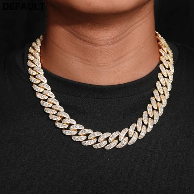 New Iced Out Square Cut Cuban Link Chain 18K Gold Plated Hip Hop Necklace for Men 18mm/20mm/25mm Fully CZ Diamond Bling