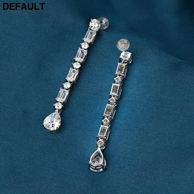 OEVAS 100% 925 Sterling Silver High Carbon Diamond Long Drop Earrings For Women Wedding Engagement Party Fine Jewelry