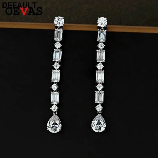 OEVAS 100% 925 Sterling Silver High Carbon Diamond Long Drop Earrings For Women Wedding Engagement Party Fine Jewelry