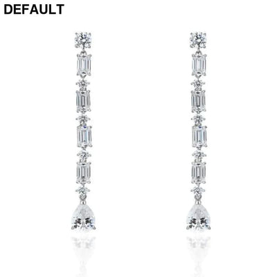 OEVAS 100% 925 Sterling Silver High Carbon Diamond Long Drop Earrings For Women Wedding Engagement Party Fine Jewelry