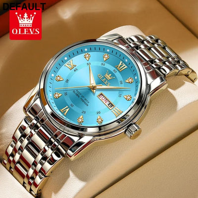 OLEVS 5513 Exclusive Original Quartz Watch for Men Diamond Roman Scale Waterproof Wristwatch Dual Calendar Stainless