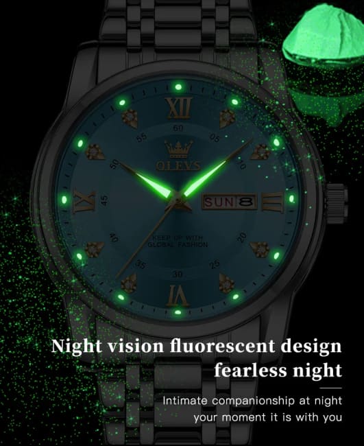 OLEVS 5513 Exclusive Original Quartz Watch for Men Diamond Roman Scale Waterproof Wristwatch Dual Calendar Stainless