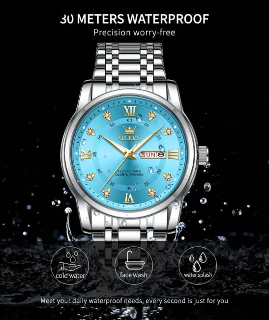 OLEVS 5513 Exclusive Original Quartz Watch for Men Diamond Roman Scale Waterproof Wristwatch Dual Calendar Stainless