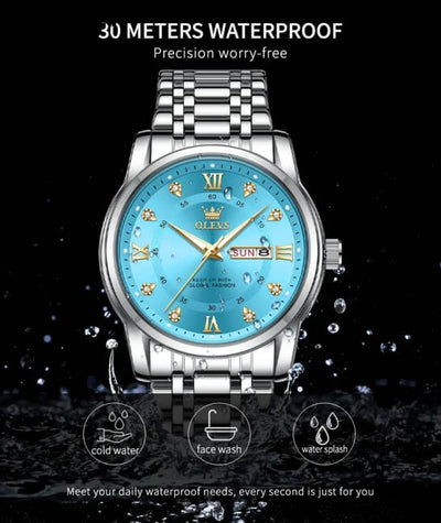 OLEVS 5513 Exclusive Original Quartz Watch for Men Diamond Roman Scale Waterproof Wristwatch Dual Calendar Stainless
