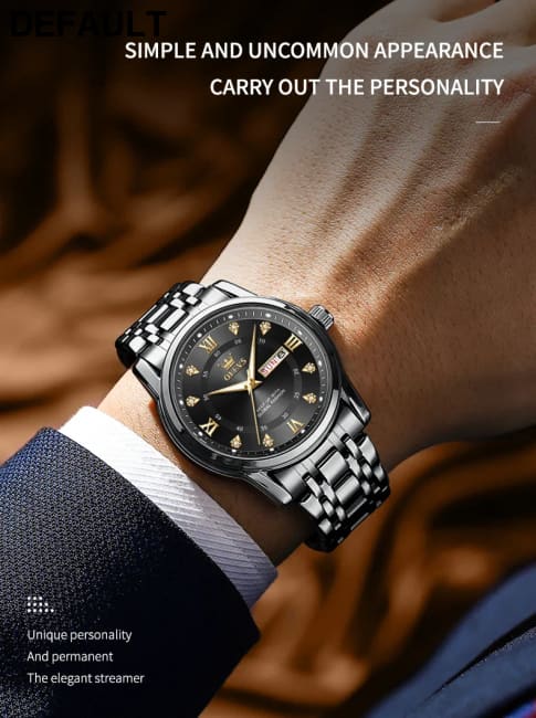 OLEVS 5513 Exclusive Original Quartz Watch for Men Diamond Roman Scale Waterproof Wristwatch Dual Calendar Stainless