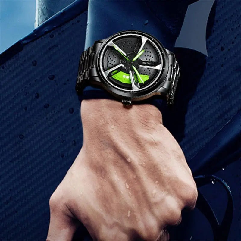 Original 3D Real Man Watches Waterproof Watch Car Rim Quartz Men’s Sports For Men Clock Mens Spinning