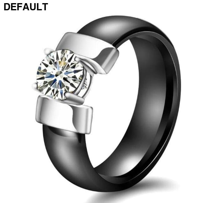 Plus Cubic Zirconia Ceramic Rings silver black / 6 Sterling