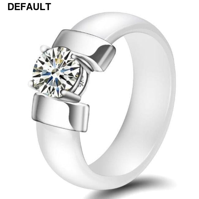 Plus Cubic Zirconia Ceramic Rings silver white / 6 Sterling