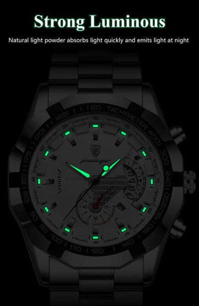 POEDAGAR Business Military Men Clock Waterproof Luminous Calendar Man Wristwatch Stainless Steel Quartz Men’s Watches
