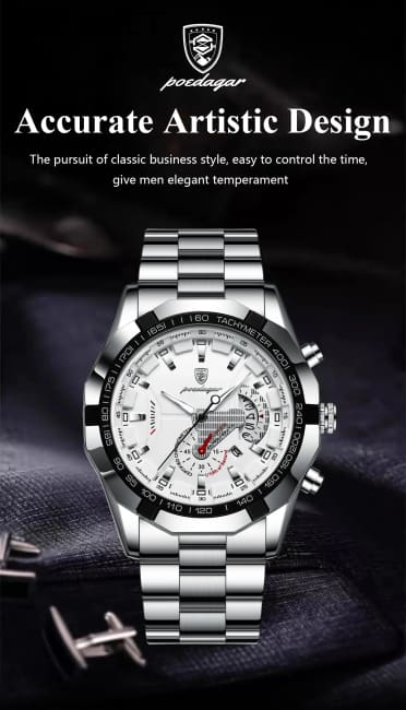 POEDAGAR Business Military Men Clock Waterproof Luminous Calendar Man Wristwatch Stainless Steel Quartz Men’s Watches