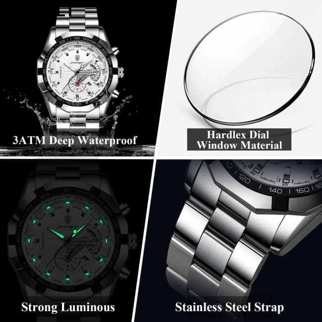 POEDAGAR Business Military Men Clock Waterproof Luminous Calendar Man Wristwatch Stainless Steel Quartz Men’s Watches