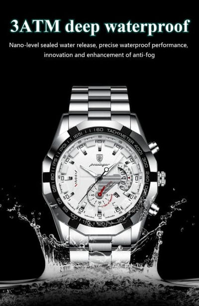 POEDAGAR Business Military Men Clock Waterproof Luminous Calendar Man Wristwatch Stainless Steel Quartz Men’s Watches