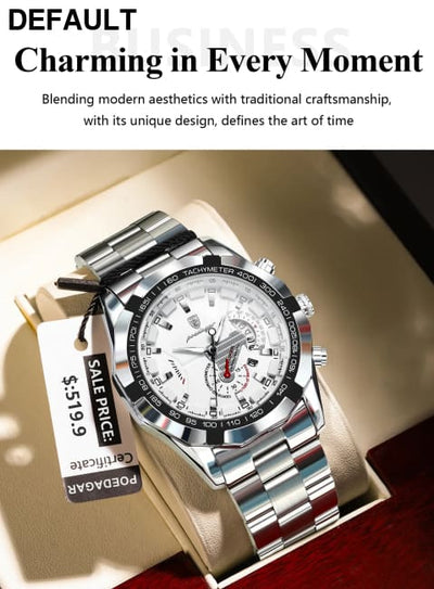 POEDAGAR Business Military Men Clock Waterproof Luminous Calendar Man Wristwatch Stainless Steel Quartz Men’s Watches