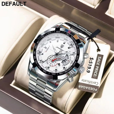 POEDAGAR Business Military Men Clock Waterproof Luminous Calendar Man Wristwatch Stainless Steel Quartz Men’s Watches