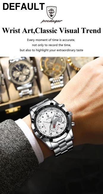 POEDAGAR Business Military Men Clock Waterproof Luminous Calendar Man Wristwatch Stainless Steel Quartz Men’s Watches