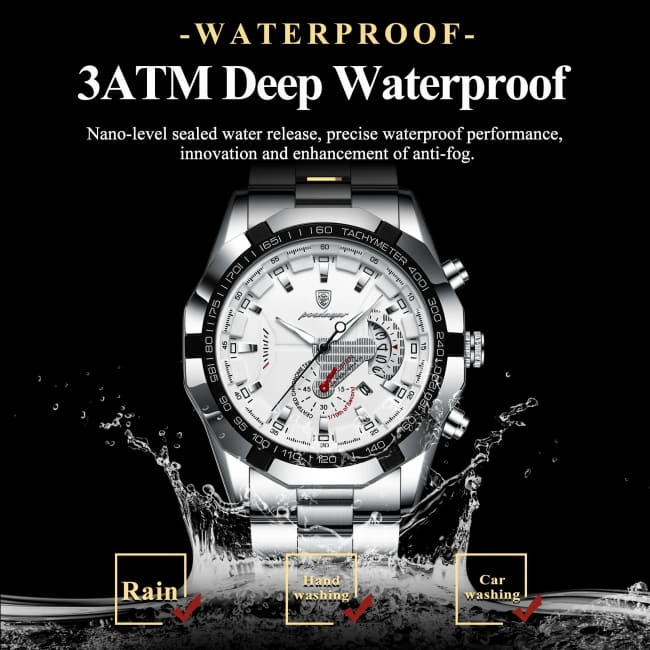 POEDAGAR Business Military Men Clock Waterproof Luminous Calendar Man Wristwatch Stainless Steel Quartz Men’s Watches