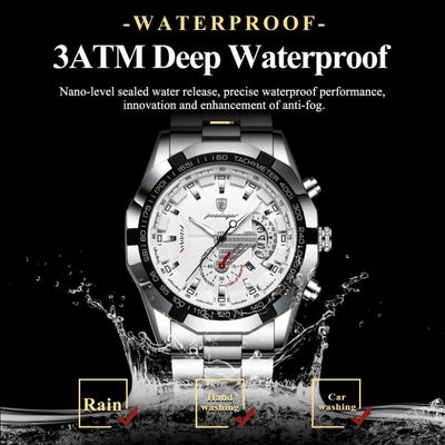 POEDAGAR Business Military Men Clock Waterproof Luminous Calendar Man Wristwatch Stainless Steel Quartz Men’s Watches