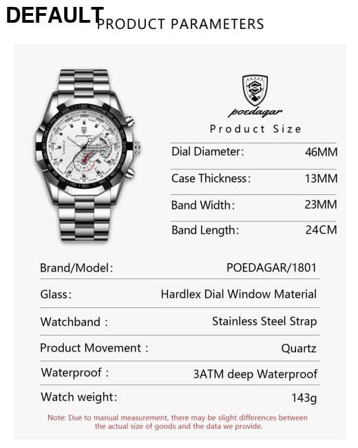 POEDAGAR Business Military Men Clock Waterproof Luminous Calendar Man Wristwatch Stainless Steel Quartz Men’s Watches