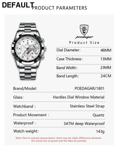 POEDAGAR Business Military Men Clock Waterproof Luminous Calendar Man Wristwatch Stainless Steel Quartz Men’s Watches