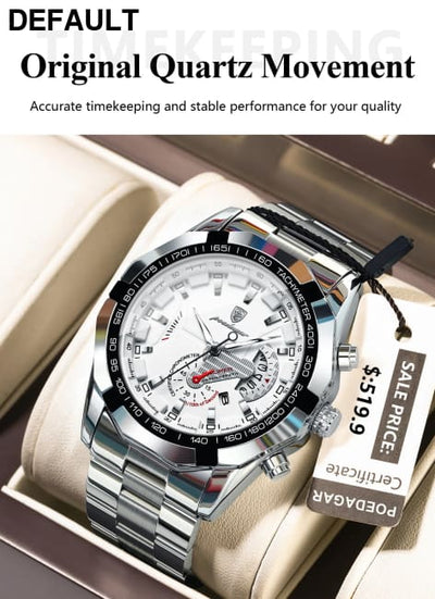 POEDAGAR Business Military Men Clock Waterproof Luminous Calendar Man Wristwatch Stainless Steel Quartz Men’s Watches