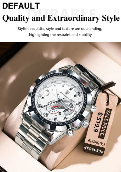 POEDAGAR Business Military Men Clock Waterproof Luminous Calendar Man Wristwatch Stainless Steel Quartz Men’s Watches