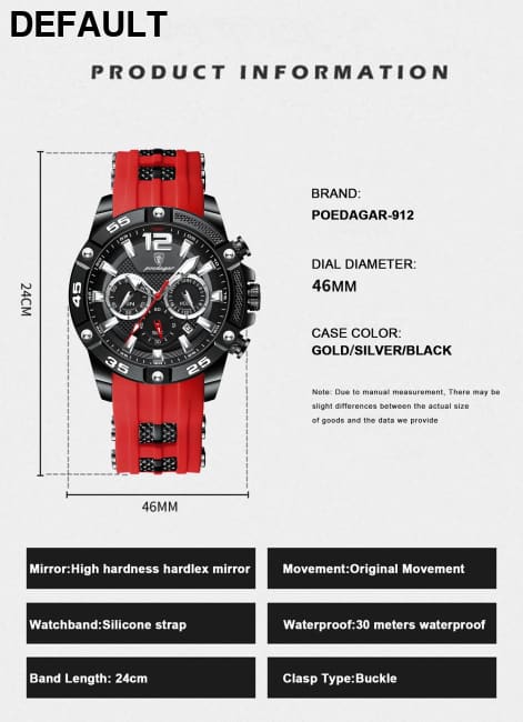 POEDAGAR Luxury Man Wristwatch Sport Chronograph Waterproof Luminous Date Watches for Men Casual Quartz Silicone Watch