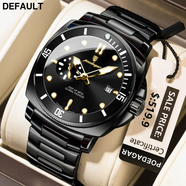 POEDAGAR Luxury Sports Man Wristwatch Luminous Waterproof Date Watch For Men Business Stainless Steel Quartz Men’s