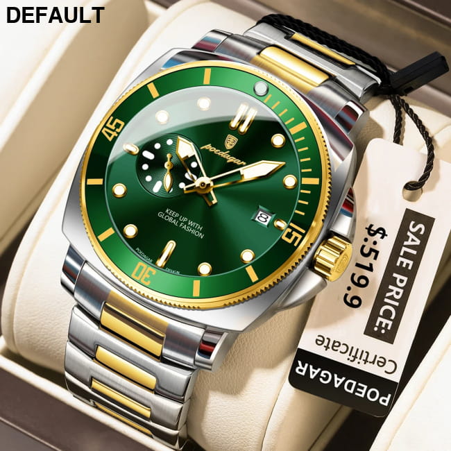 Poedagar Luxury Sports Man Wristwatch Luminous Waterproof Date Watch 873 Gold Green Men Quartz Watches Best Selling
