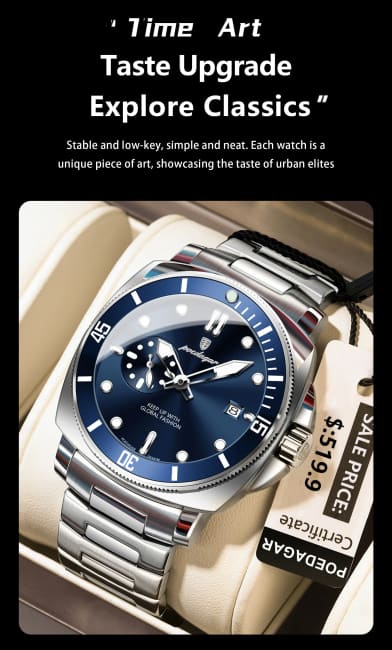 POEDAGAR Luxury Sports Man Wristwatch Luminous Waterproof Date Watch For Men Business Stainless Steel Quartz Men’s