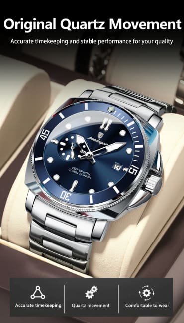 POEDAGAR Luxury Sports Man Wristwatch Luminous Waterproof Date Watch For Men Business Stainless Steel Quartz Men’s