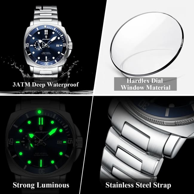 POEDAGAR Luxury Sports Man Wristwatch Luminous Waterproof Date Watch For Men Business Stainless Steel Quartz Men’s
