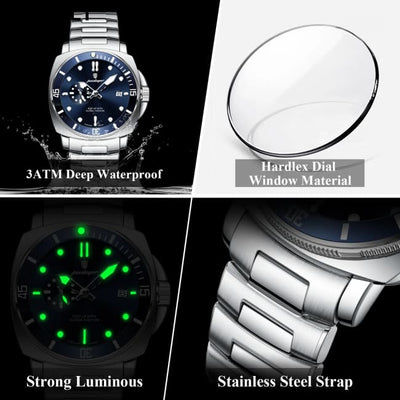 POEDAGAR Luxury Sports Man Wristwatch Luminous Waterproof Date Watch For Men Business Stainless Steel Quartz Men’s