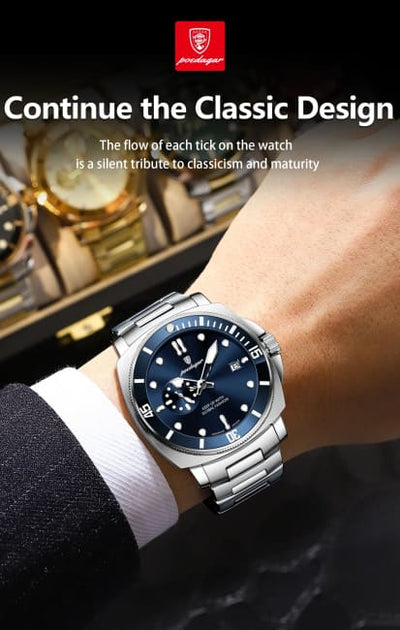POEDAGAR Luxury Sports Man Wristwatch Luminous Waterproof Date Watch For Men Business Stainless Steel Quartz Men’s