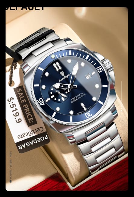 POEDAGAR Luxury Sports Man Wristwatch Luminous Waterproof Date Watch For Men Business Stainless Steel Quartz Men’s