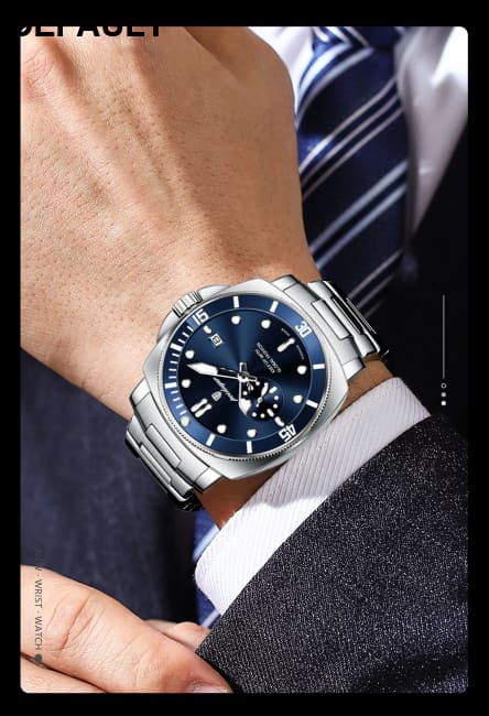 POEDAGAR Luxury Sports Man Wristwatch Luminous Waterproof Date Watch For Men Business Stainless Steel Quartz Men’s