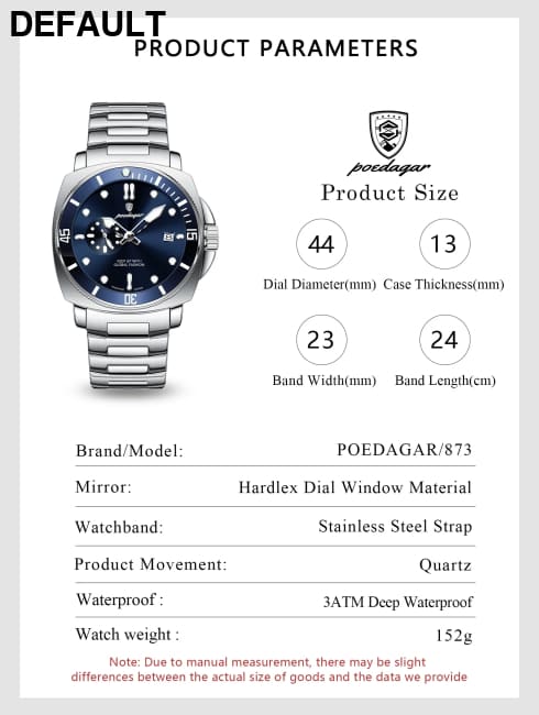 POEDAGAR Luxury Sports Man Wristwatch Luminous Waterproof Date Watch For Men Business Stainless Steel Quartz Men’s