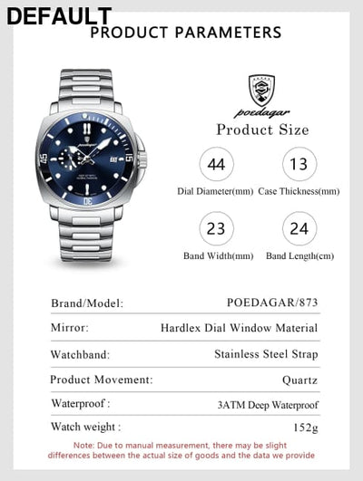 POEDAGAR Luxury Sports Man Wristwatch Luminous Waterproof Date Watch For Men Business Stainless Steel Quartz Men’s