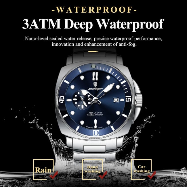 POEDAGAR Luxury Sports Man Wristwatch Luminous Waterproof Date Watch For Men Business Stainless Steel Quartz Men’s