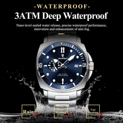 POEDAGAR Luxury Sports Man Wristwatch Luminous Waterproof Date Watch For Men Business Stainless Steel Quartz Men’s