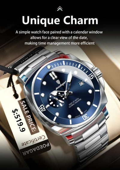 POEDAGAR Luxury Sports Man Wristwatch Luminous Waterproof Date Watch For Men Business Stainless Steel Quartz Men’s