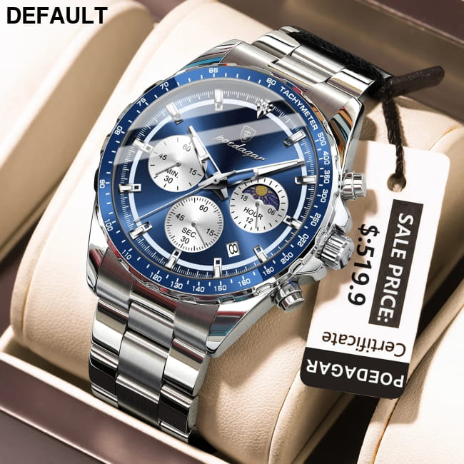 POEDAGAR Original Men Clock Sports Waterproof Luminous 879 Silver Blue Sport Watches