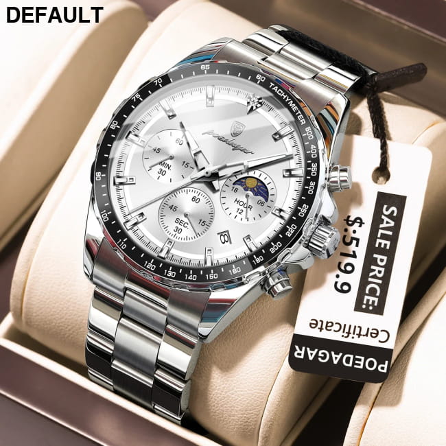 POEDAGAR Original Men Clock Sports Waterproof Luminous 879 Silver White Sport Watches