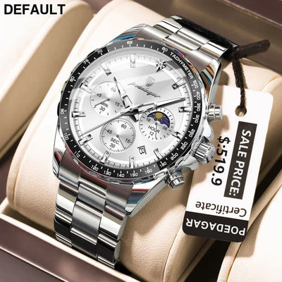 POEDAGAR Original Men Clock Sports Waterproof Luminous Chronograph Date Watch For Man Stainless Steel Quartz Men’s