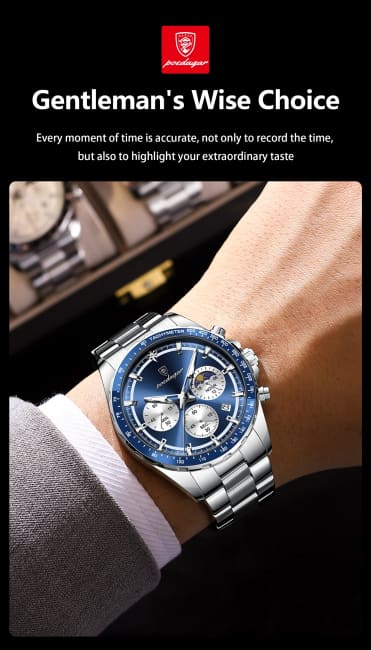 POEDAGAR Original Men Clock Sports Waterproof Luminous Chronograph Date Watch For Man Stainless Steel Quartz Men’s