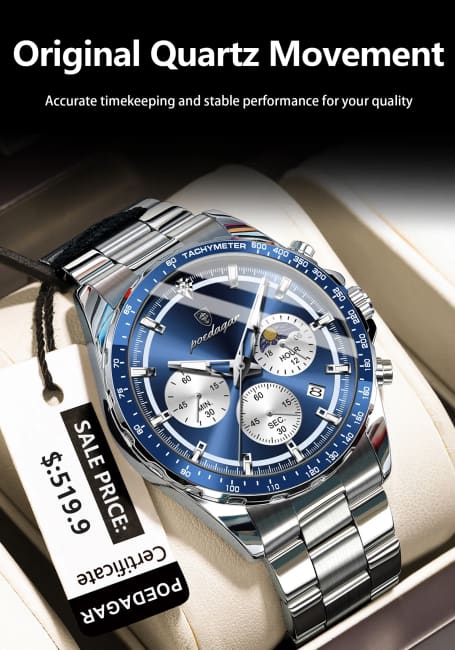POEDAGAR Original Men Clock Sports Waterproof Luminous Chronograph Date Watch For Man Stainless Steel Quartz Men’s
