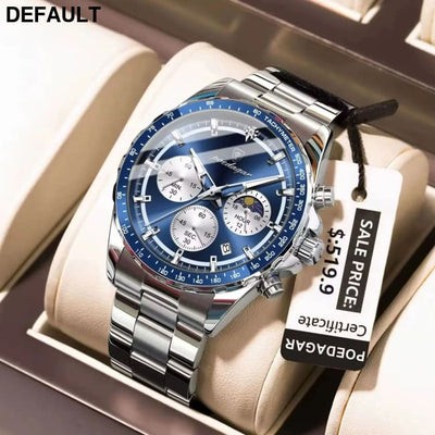 POEDAGAR Original Men Clock Sports Waterproof Luminous Chronograph Date Watch For Man Stainless Steel Quartz Men’s