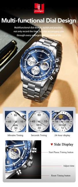 POEDAGAR Original Men Clock Sports Waterproof Luminous Chronograph Date Watch For Man Stainless Steel Quartz Men’s