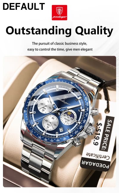 POEDAGAR Original Men Clock Sports Waterproof Luminous Chronograph Date Watch For Man Stainless Steel Quartz Men’s