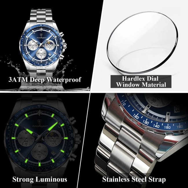 POEDAGAR Original Men Clock Sports Waterproof Luminous Chronograph Date Watch For Man Stainless Steel Quartz Men’s